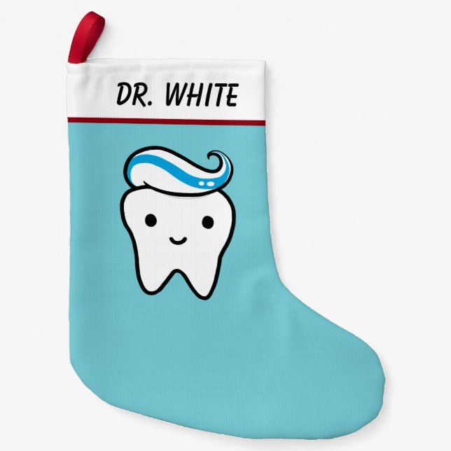 Funny Cute Tooth with Toothpaste Dentist Office Small Christmas Stocking (Front)