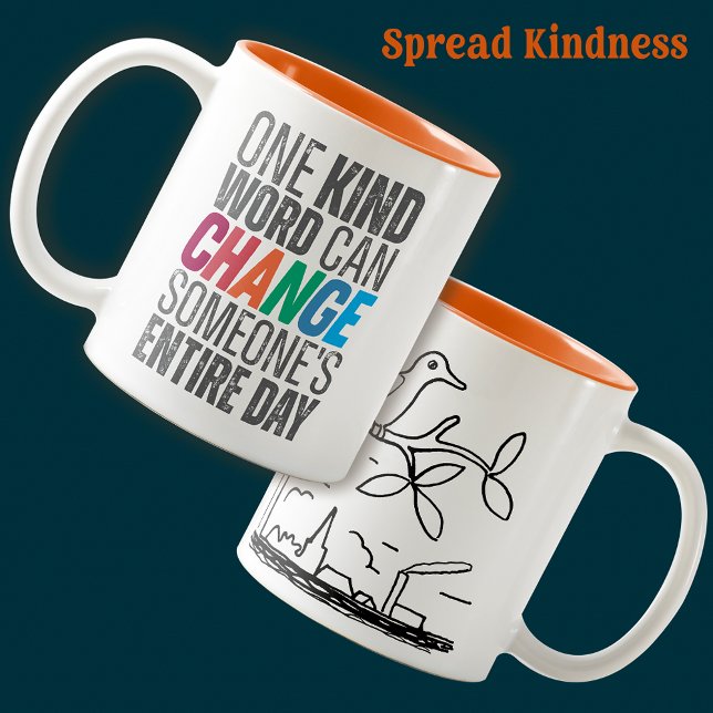 Funny Cute Trendy Change Quote Two-Tone Coffee Mug (Kindness Quote Inspiration Coffee Mug Motivational Uplifting Birthday Holiday Coffee Lovers Gifts)