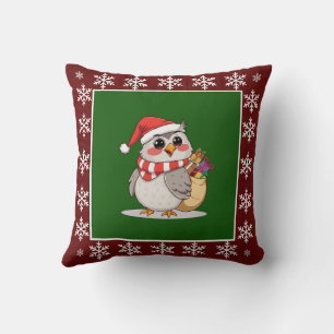 Funny Cute Trendy Stylish Elegant Owl Santa Claus Throw Pillow