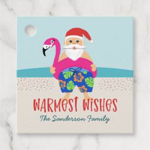 Funny Cute Tropical Santa Pool Float Name Favor Tags