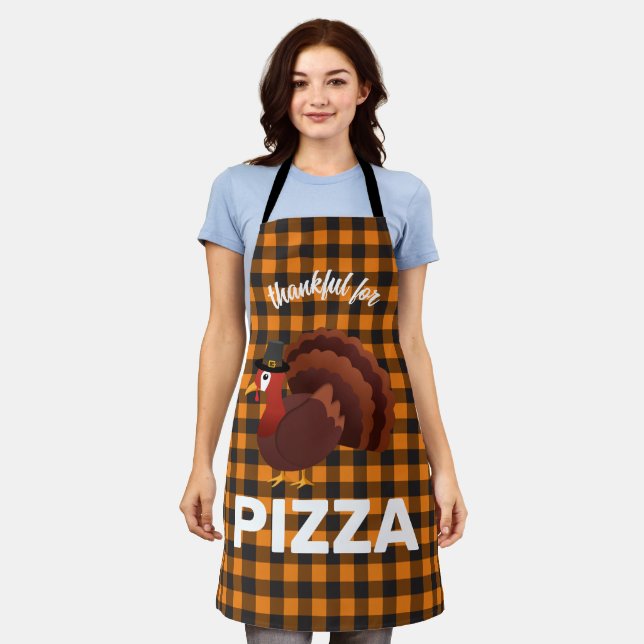 Funny Cute Turkey: Thankful For Pizza Apron (Worn)
