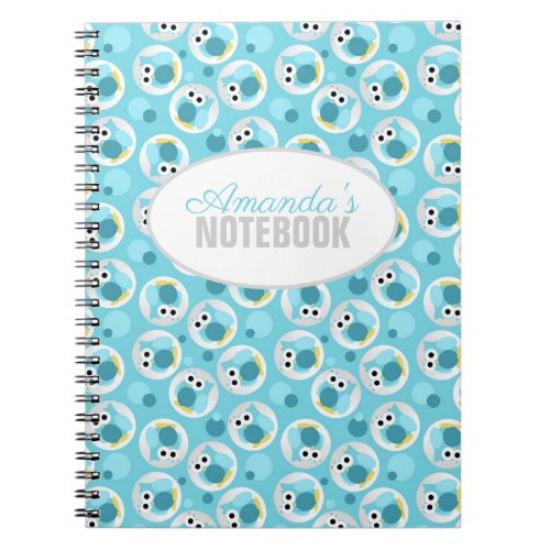 Funny Cute Turquoise Owl Personalized Notebook