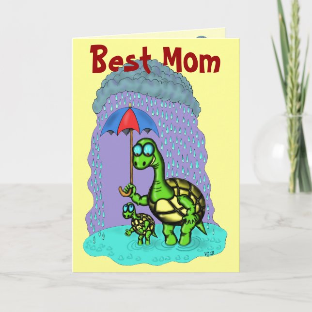Funny cute turtles Best Mom greeting card design (Front)