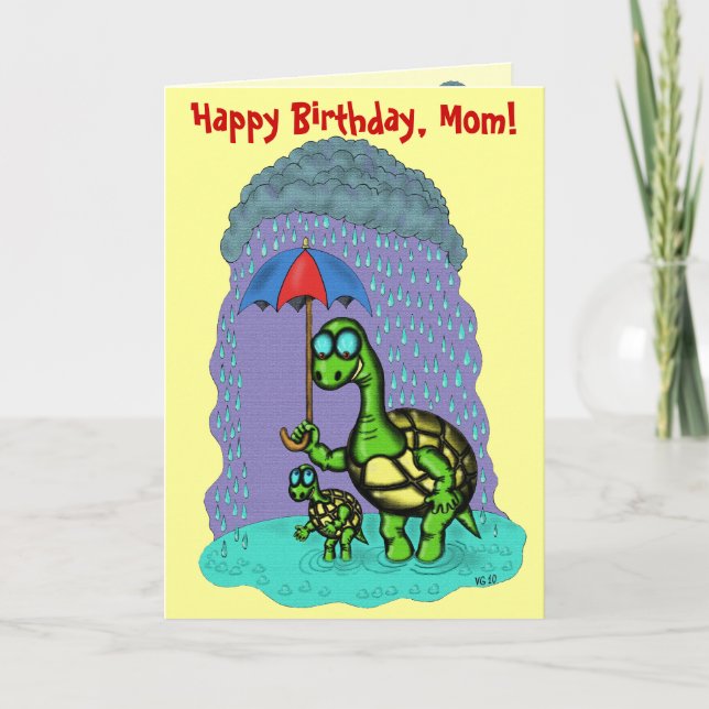 Funny cute turtles Happy Birthday, Mom card design (Front)