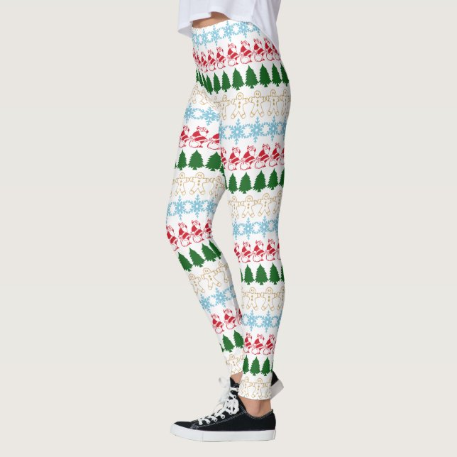 Funny Cute Ugly Christmas Sweater Pattern Party Leggings (Left)