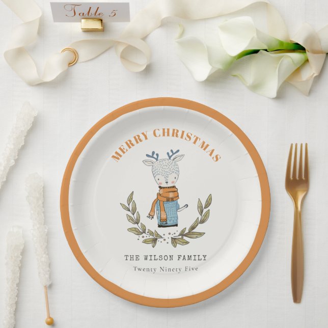 Funny Cute Ugly Sweater Leafy Reindeer Christmas Paper Plates (Wedding)