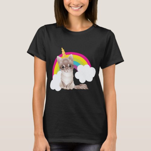 Funny Cute Unicorn Cat Rainbow T_Shirt