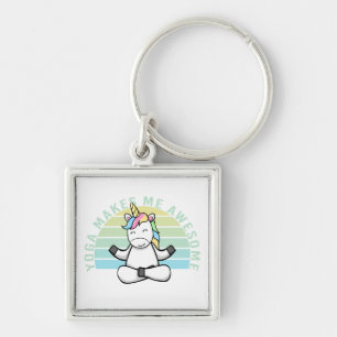 Funny cute unicorn doing yoga. funny yoga poses keychain