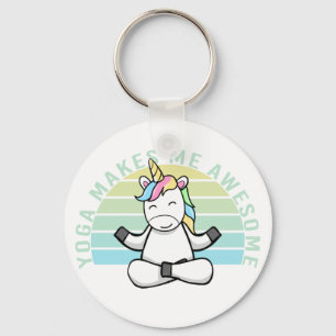 Funny cute unicorn doing yoga. funny yoga poses keychain