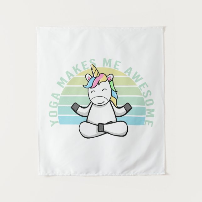 Funny cute unicorn doing yoga. funny yoga poses tapestry (Front)
