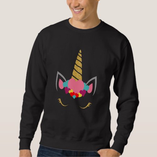 Funny Cute Unicorn Heart Valentines Day Girls Kids Sweatshirt