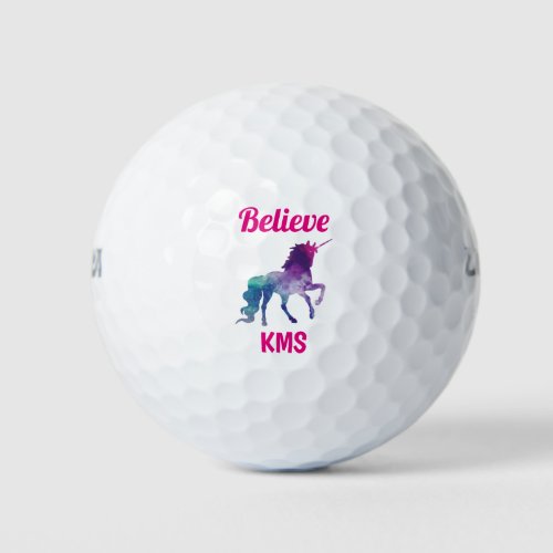 Funny Cute Unicorn Monogram Initials Golf Balls