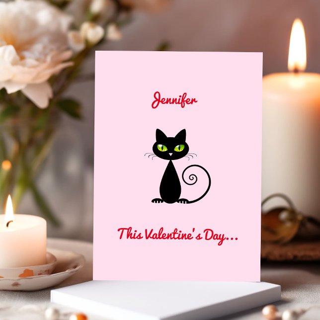 Funny Cute Valentine Be Mine Black Cat With Name Holiday Card (Creator Uploaded)