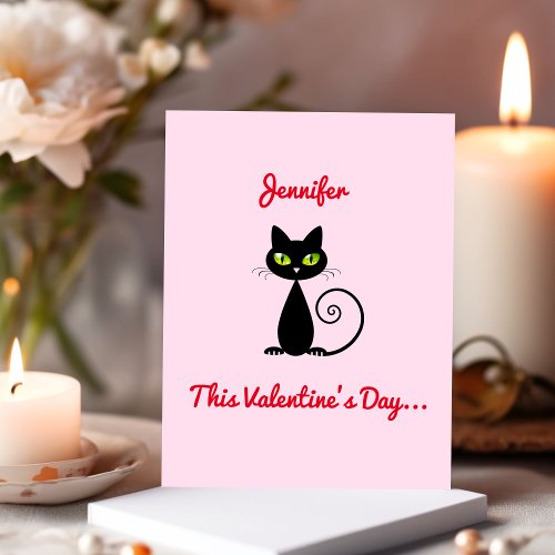 Funny Cute Valentine Be Mine Black Cat With Name Note Card