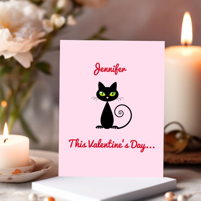 Funny Cute Valentine Be Mine Black Cat With Name Note Card (Creator Uploaded)