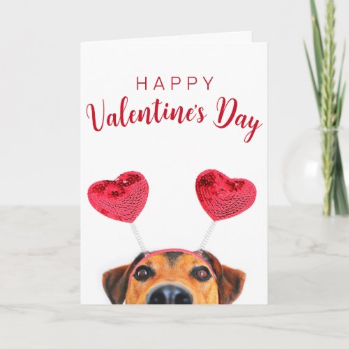 Funny Cute Valentines Day Dog Heart Headband Card