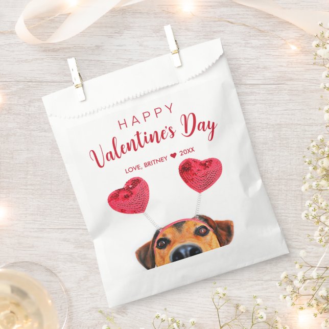 Funny Cute Valentine's Day Dog Heart Headband Favor Bag (Clipped)