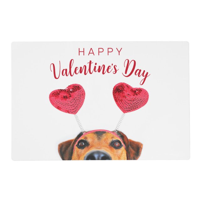 Funny Cute Valentine's Day Dog Heart Headband Placemat (Front)