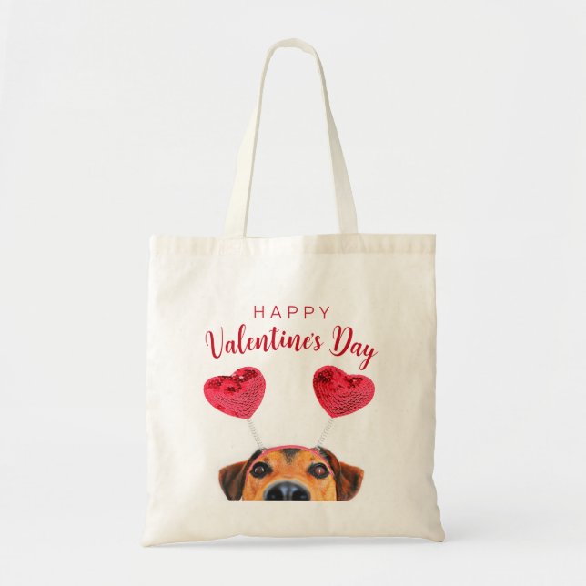 Funny Cute Valentine's Day Dog Heart Headband Tote Bag (Front)