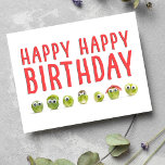 Funny cute vegetable custom birthday card<br><div class="desc">This is a very funny birthday card with cute little vegetable characters. With this card you can make people smile. A fun group of brussels sprouts with tiny hats and wobbly eyes that look right at you. Happy birthday in big red modern contemporary wording. Personalize it with your own message....</div>