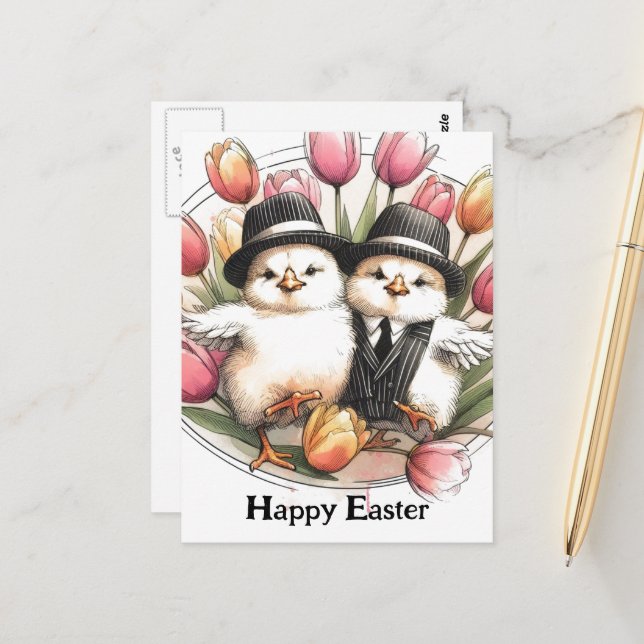 Funny Cute Vintage Easter Chicks  Postcard (Front/Back In Situ)