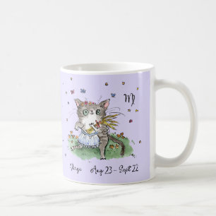 Funny cute Virgo Star sign Zodiac Cat with flowers Coffee Mug
