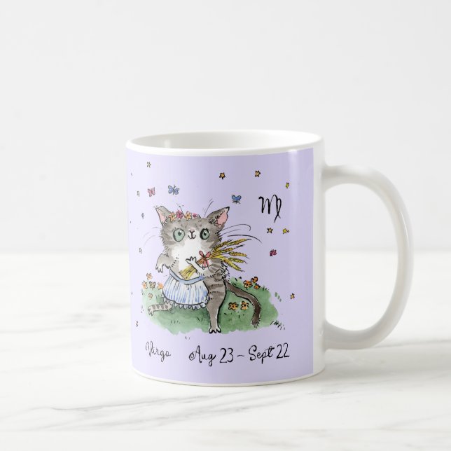 Funny cute Virgo Star sign Zodiac Cat with flowers Coffee Mug (Right)