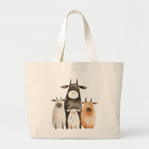 Funny cute watercolor cows familly humor farm  large tote bag