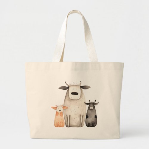 Funny cute watercolor cows familly humor farm  large tote bag