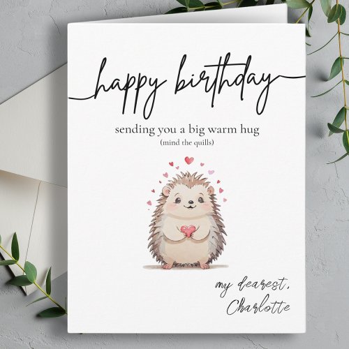 Funny  Cute Watercolor Hedgehog Birthday Card