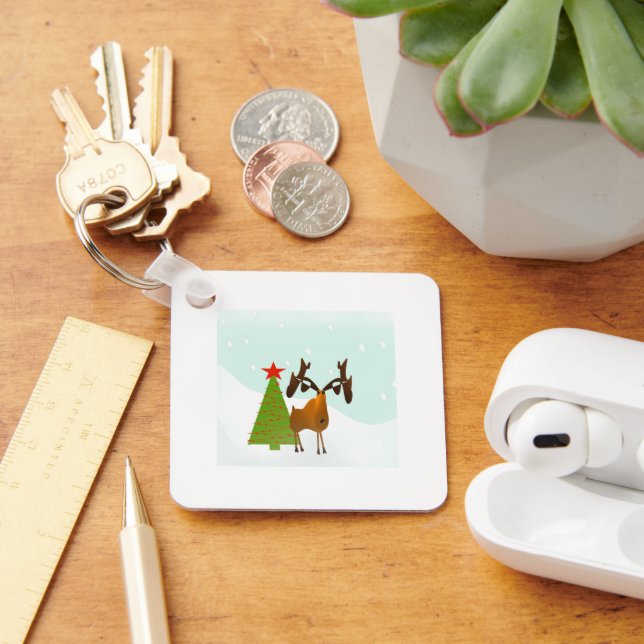 Funny Cute Whimsical Christmas Holiday Moose Keychain (Desk)