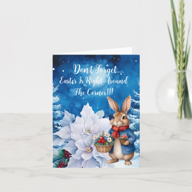 Funny Cute Whimsical Christmas Rabbit  Card (Front)