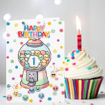 Funny Cute Whimsical Gumball,Custom Kids Birthday Card<br><div class="desc">The front of the card features a cute, colorful gumball machine with a customizable birthday number, enter a "1" for a first birthday or a "3" for a third birthday. Inside the gumball machine are playful gumballs with funny faces, making it festive and fun for your child. Outside the gumball...</div>