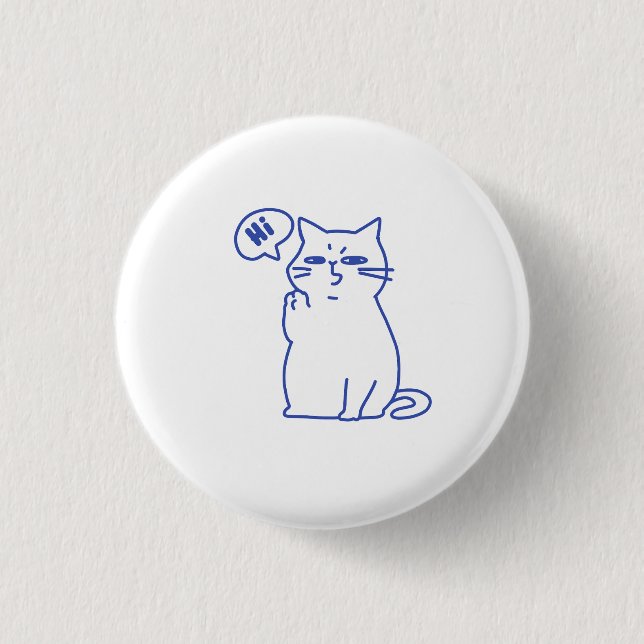 Funny Cute White Cat Doodle Character Button (Front)