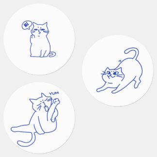 Funny Cute White Cat Doodle Character Labels