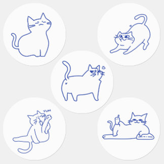 Funny Cute White Cat Doodle Character Labels