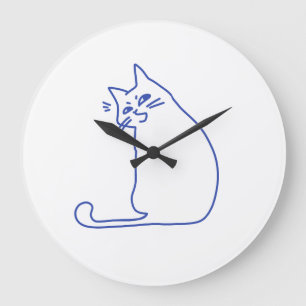Funny Cute White Cat Doodle Character Large Clock