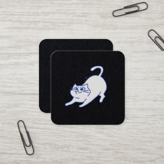Funny Cute White Cat Doodle Character Square Business Card