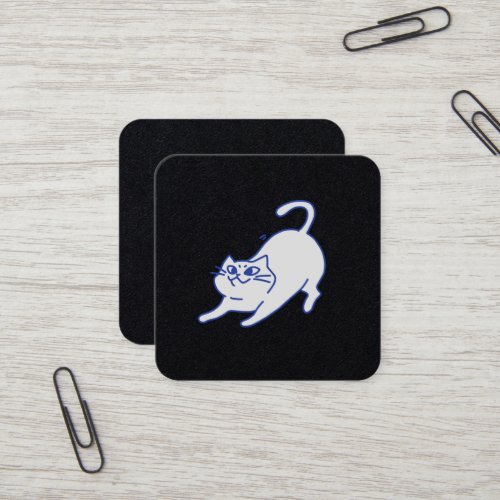 Funny Cute White Cat Doodle Character Square Business Card
