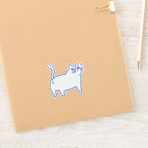 Funny Cute White Cat Doodle Character Sticker