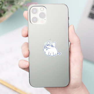 Funny Cute White Cat Doodle Character Sticker