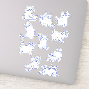 Funny Cute White Cat Doodle Character Sticker