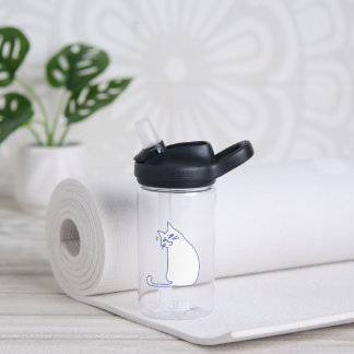 Funny Cute White Cat Doodle Character Water Bottle
