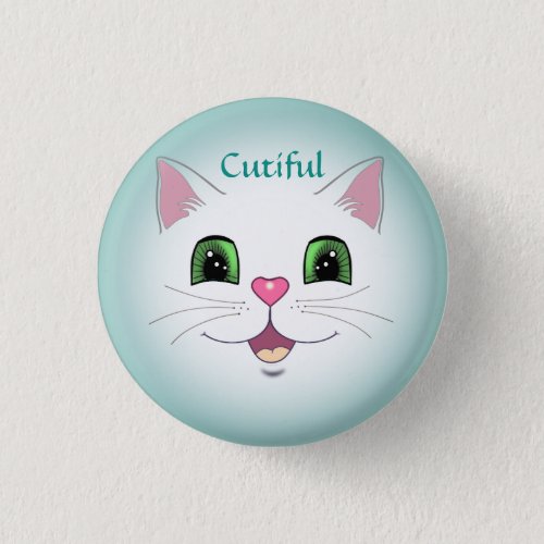 Funny cute white kitty cat face button