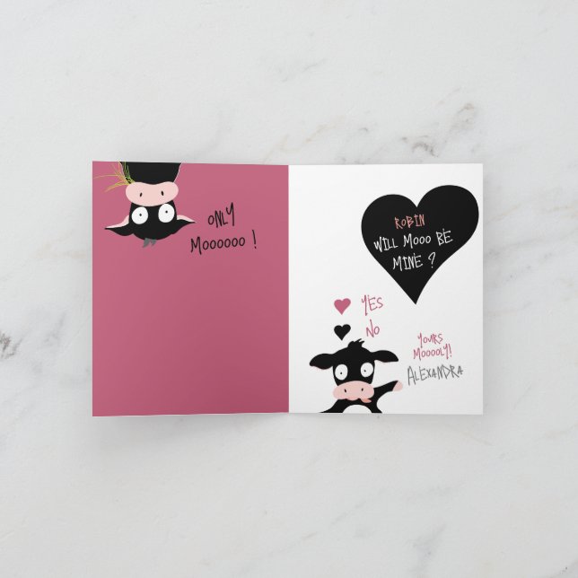 Funny Cute Will Mooo Be Mine? Cow Pun Card (Inside)
