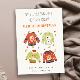 Funny Cute Winter Christmas Hearts Ugly Sweater Holiday Card
