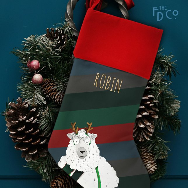 Funny Cute Winter Sheep Reindeer Cartoon  Christmas Stocking (Creator Uploaded)