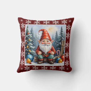 Funny Cute Winter Whimsical Scandinavian Gnome Throw Pillow