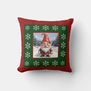 Funny Cute Winter Whimsical Scandinavian Gnome Throw Pillow