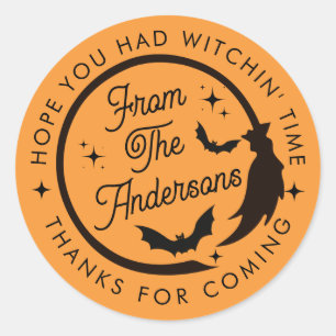 Funny Cute Witch Halloween Thank You Favor Classic Round Sticker